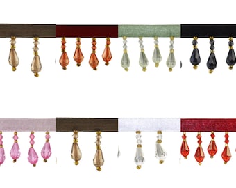 Small Beautiful Handcrafted Teardrop Beaded Fringe Trim, sold in 3 yards/ 5 yards/ 10 yards