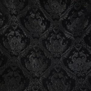 Damask tapestry chenille fabric - upholstery fabric, Black/Black - 56" width - sold by yard in continuous yards