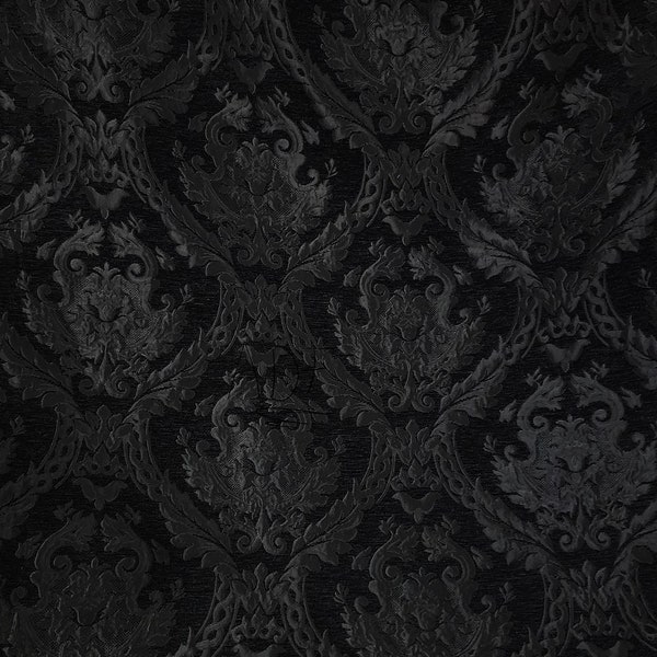 Damask tapestry chenille fabric - upholstery fabric, Black/Black - 56" width - sold by yard in continuous yards