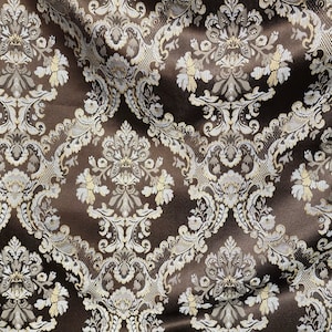 Damask Jacquard Brocade, victorya Classic Fabric 60&quot; Wide, Color chocolate brow/blue , Sold by Yard