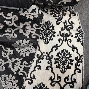 Chenille BAROQUE UPHOLSTERY Fabric Jacquard Damask, 58&quot; wide ,color Black/silver sold by yard in continuous yards