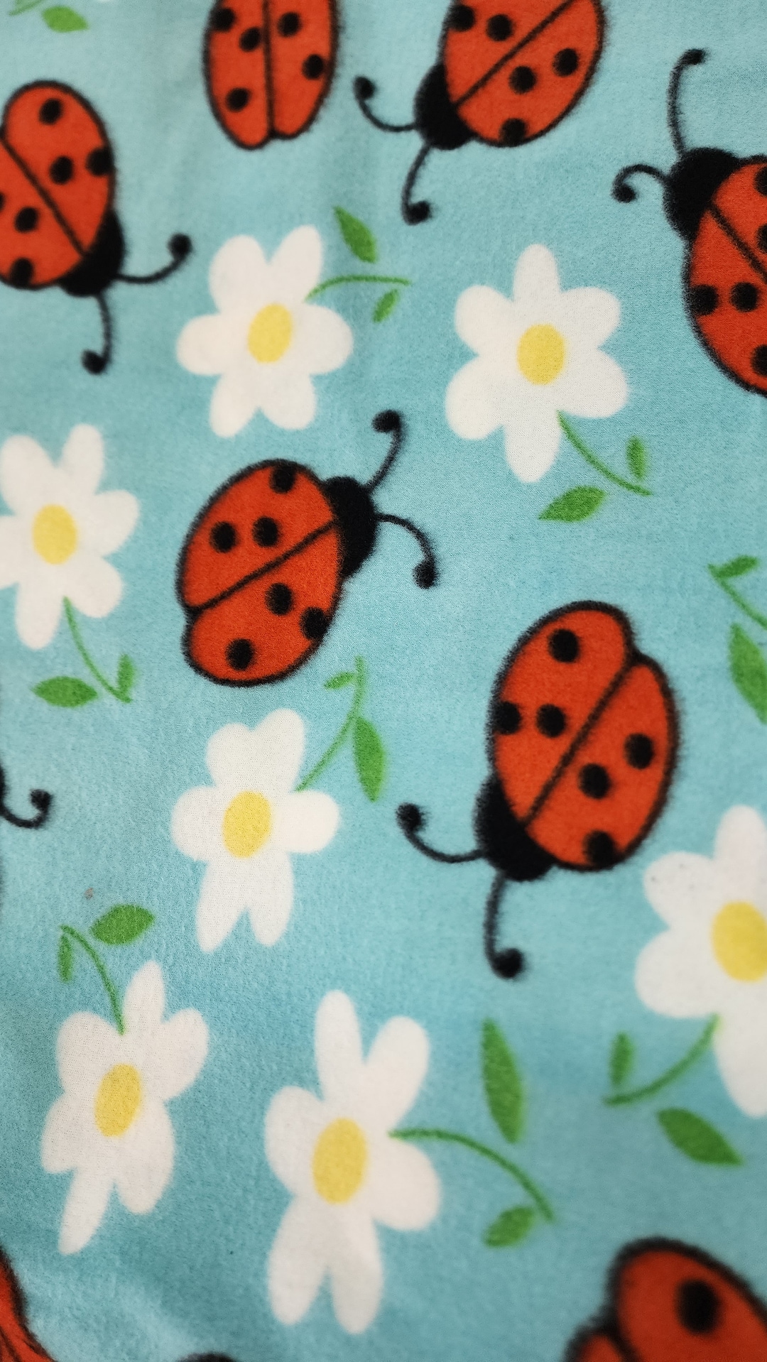 Red Lady Bug on Blue Anti Pill, Fleece Fabric Floral Print Fleece Polar ...