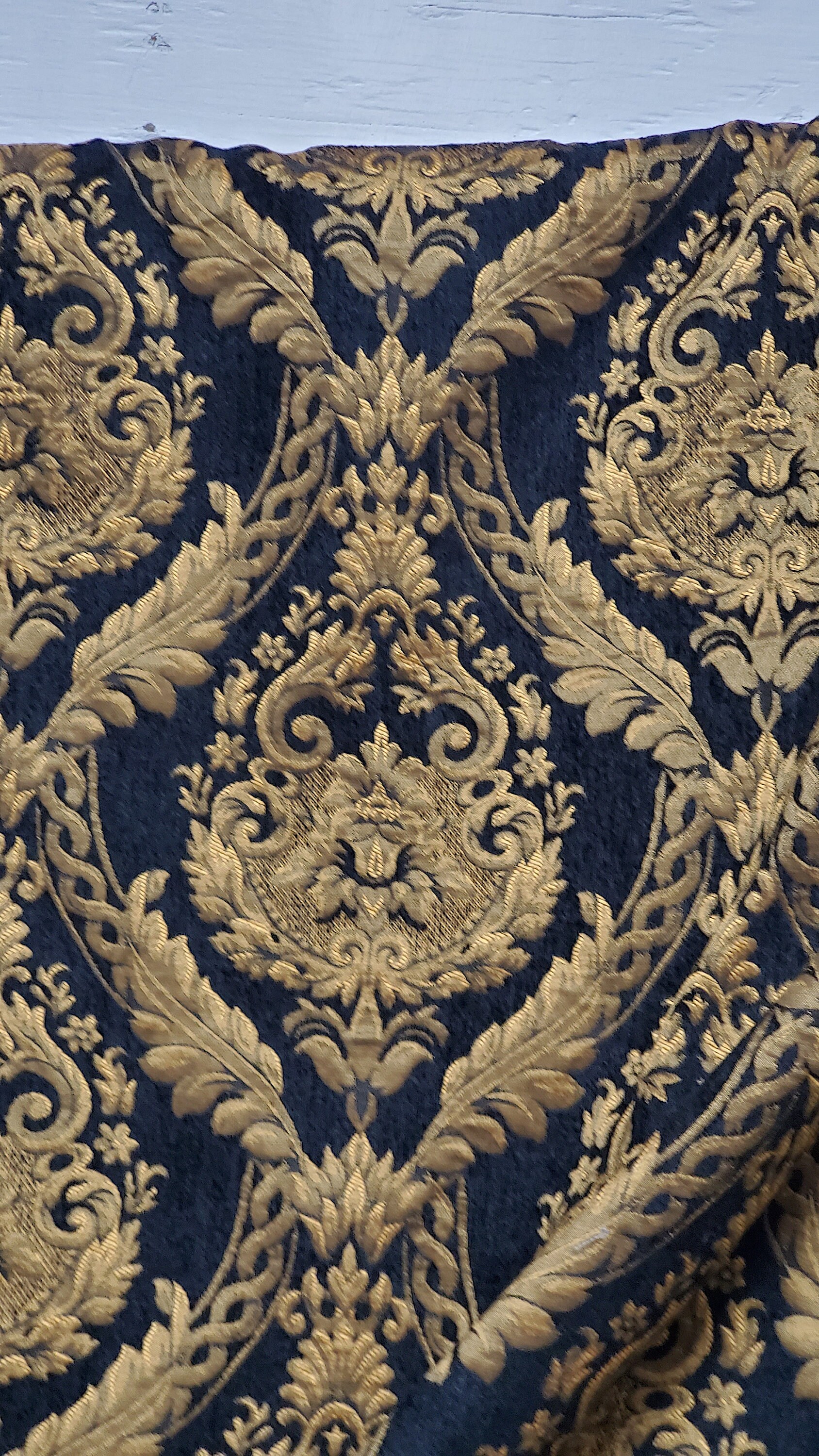 Damask Chenille Fabric Upholstery Fabric Black/ Gold Etsy