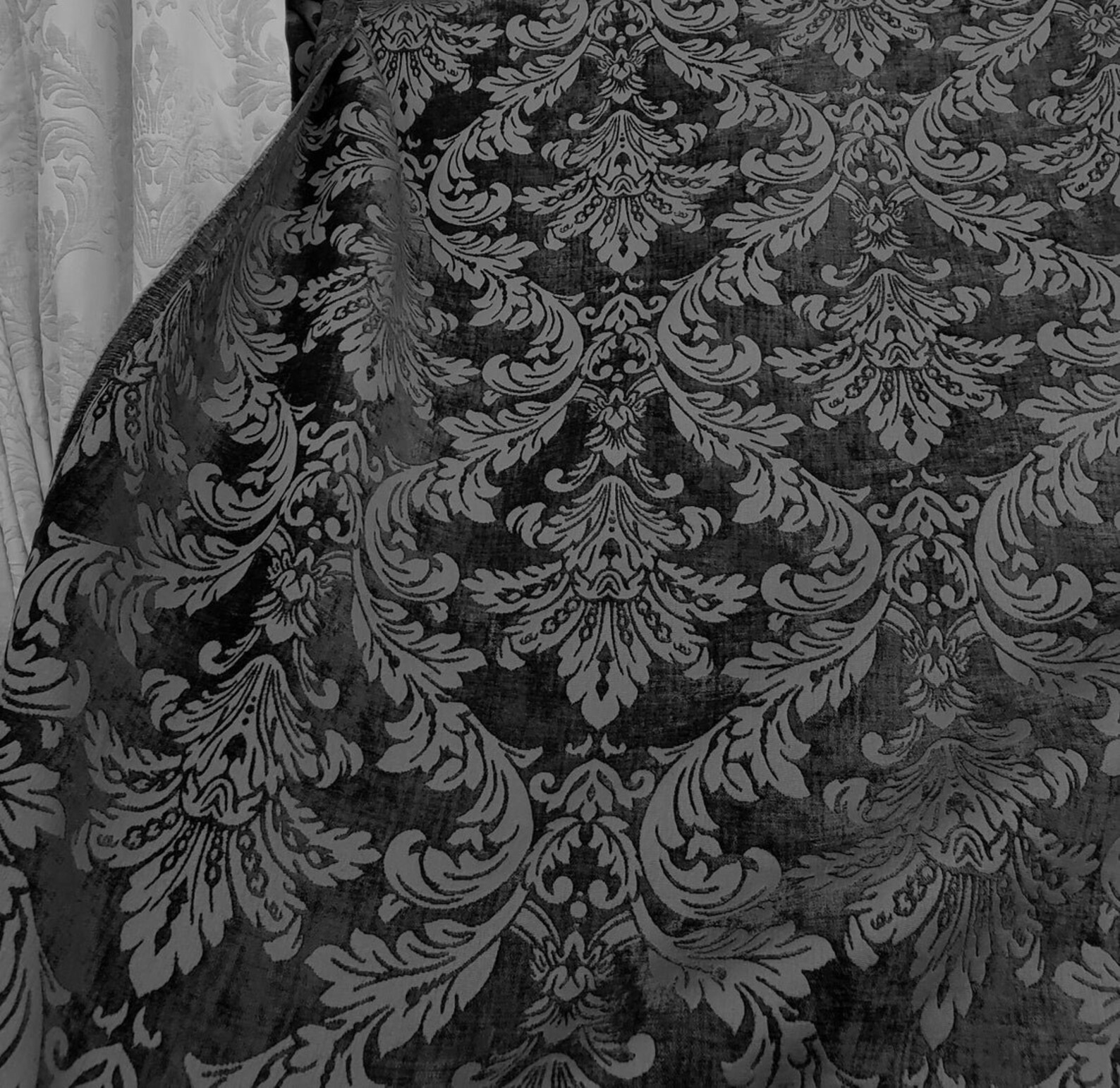 Chenille Fabric Upholstery Damask Burnout Chenille Velvet Etsy