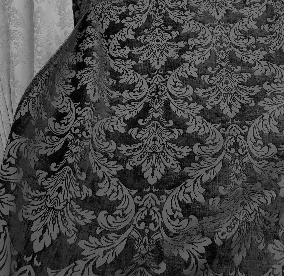 Chenille Fabric Upholstery Damask Burnout Chenille Velvet Etsy Canada