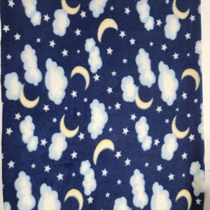 Fleece Fabric moons, stars and clouds  print ,  Fleece Polar, anti pill, By The Yard 60&quot; Wide