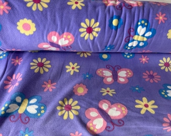 Anti pill, Butterfly Floral on Purple  Fleece Polar By The Yard 60" Wide