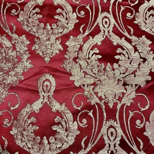 Damask Satin Drapery Upholstery Fabric - Dark Red, Jacquard Brocade, Luxury elegant victorya Classic Fabric 60&quot; Wide,  Sold by Yard