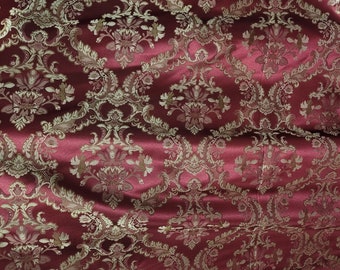 Brocade Jacquard Damask, tissu classique Victorya 110" de large, couleur bordeaux, vendu au mètre