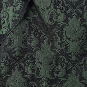 Chenille BAROQUE UPHOLSTERY Fabric Jacquard Damask, 58&quot; wide ,color Black/Green , sold by yard in continuous yards