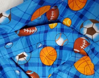 Sports - Basketball, Baseball, Football & Soccer Ball print, polycotton fabric, 58 Inch Wide , sold Fabric by The Yard
