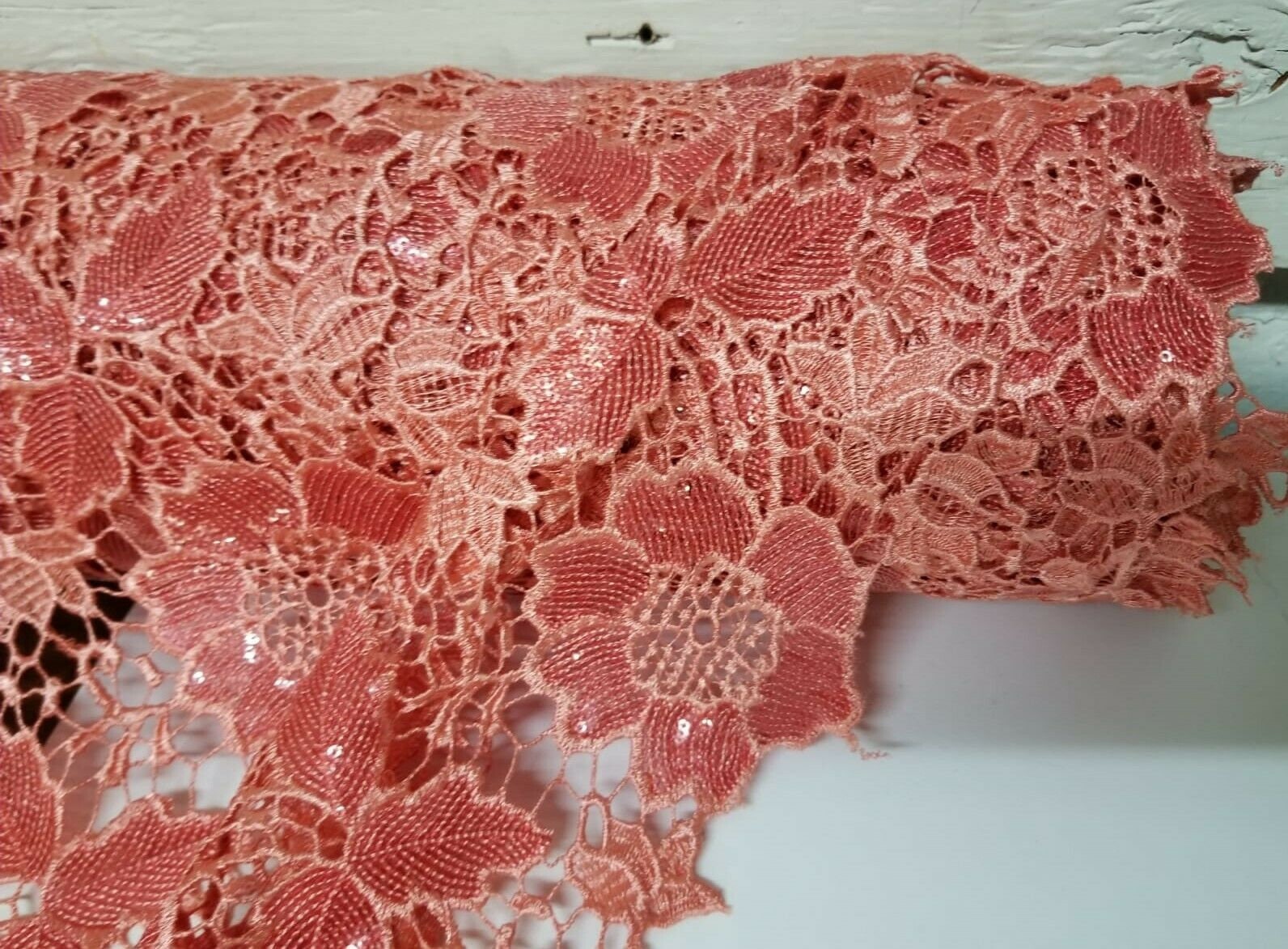 Ad Lace Chemical Floral Lace Dress, Embroidery With Sequins 51" Wide, Color  Salmon - Etsy