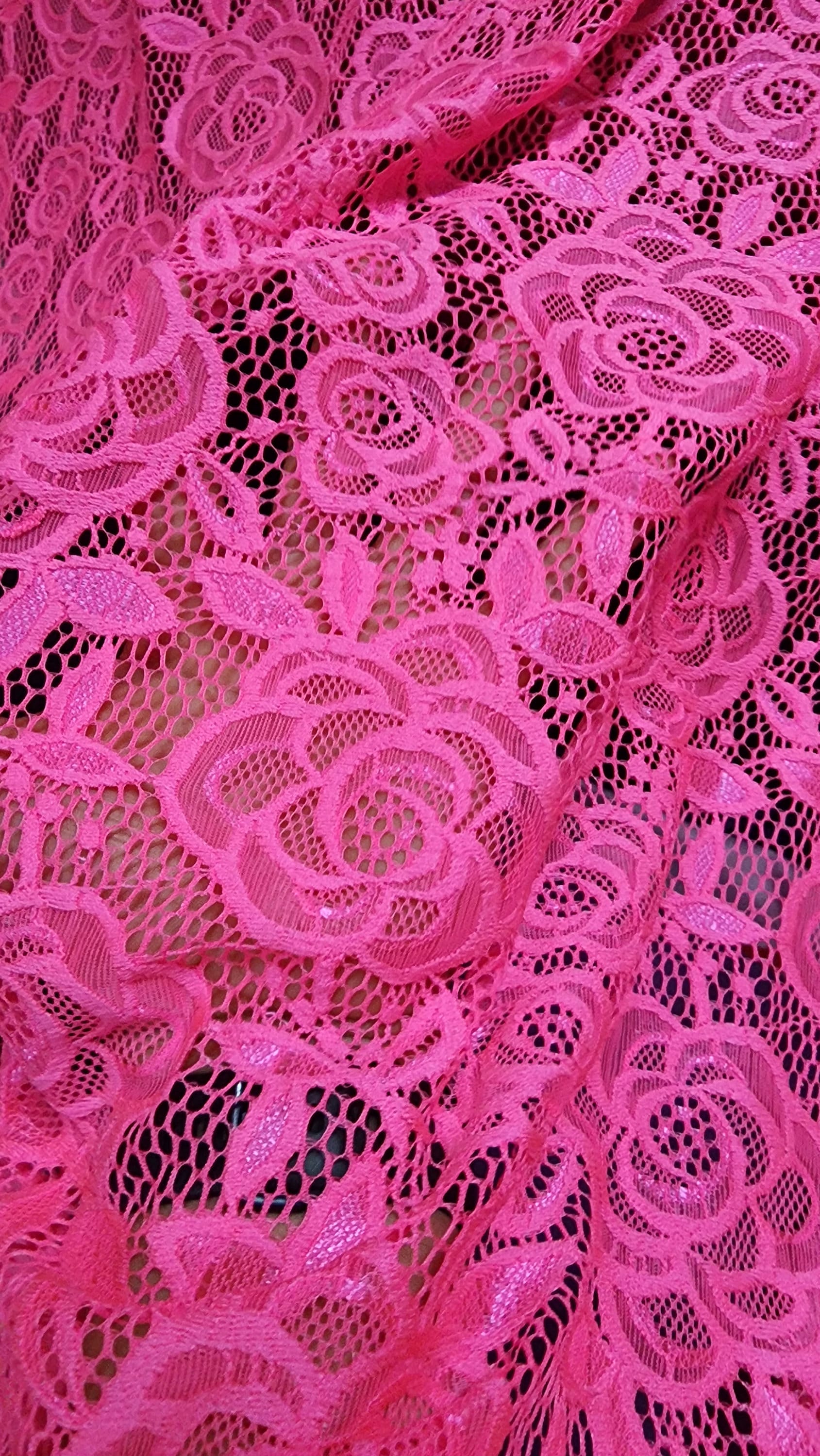 Stretch Lace Fabric Embroidered Poly Spandex French Floral Victoria 58  Wide by the yard (Pink)