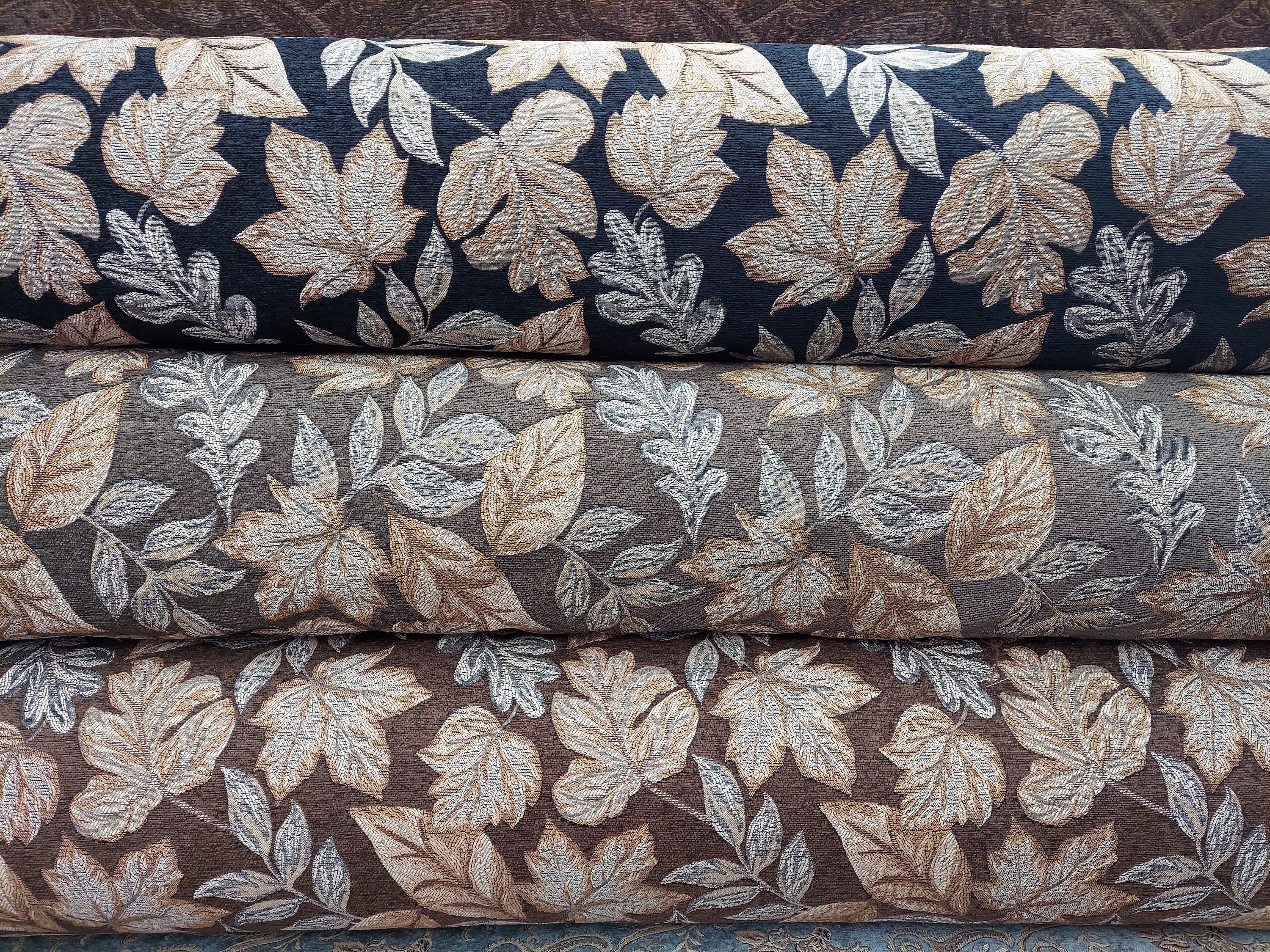 Sutton Rice Fabric Chenille Upholstery Fabric Vintage, Floral, Jacquard 58