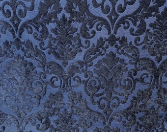 Chenille-Stoffpolster, Jacquard-Damast, 135 cm breit, Farbe Navy / Navy, wird lose in Meterware verkauft