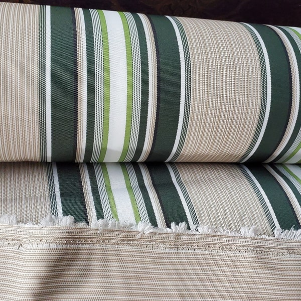 Waterproof Outdoor Canvas Patio Fabric, Multi Striped , Color: ivory,green,khaky, 58 " wide, sold by yard