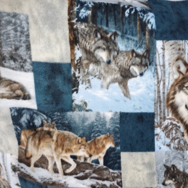 Fleece Fabric wolves print ,  Fleece Polar, anti pill, By The Yard 60" Wide