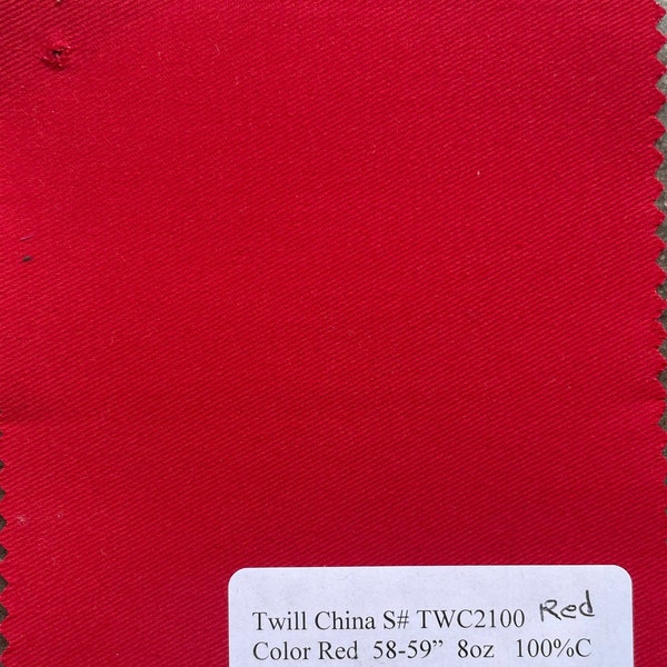 Twill Fabric, Red color,  Twill Fabric by the yard 8 oz 100% Cotton 58 in width , sold by yard in continuous yards.