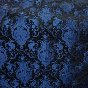 Chenille BAROQUE UPHOLSTERY Fabric Jacquard Damask, 58&quot; wide ,color Blue/Black, sold by yard in continuous yards