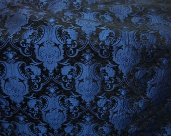 Chenille BAROQUE UPHOLSTERY Fabric Jacquard Damask, 58" wide ,color Blue/Black, sold by yard in continuous yards