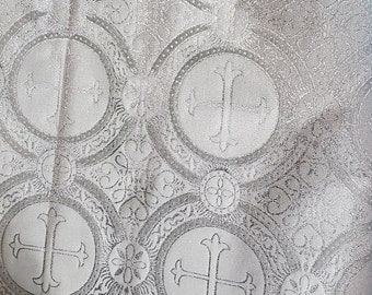 Liturgical Brocade,Church Gorgeous Cross acetatebrocade Fabric Cross Brocade White/silver 52" Wide