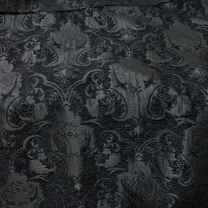 Chenille BAROQUE UPHOLSTERY Fabric Jacquard Damask, 54" wide ,color Black/black, sold by yard in continous yards