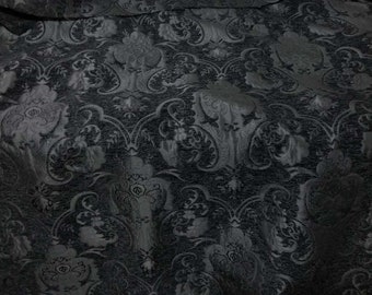 Chenille BAROQUE UPHOLSTERY Fabric Jacquard Damask, 54" wide ,color Black/black, sold by yard in continous yards