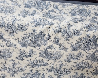 Waverly Sweet Pastime Baumwoll-Vorhangstoff, blauer Toile-Print, 134 cm breit, wird als lose Ware verkauft.