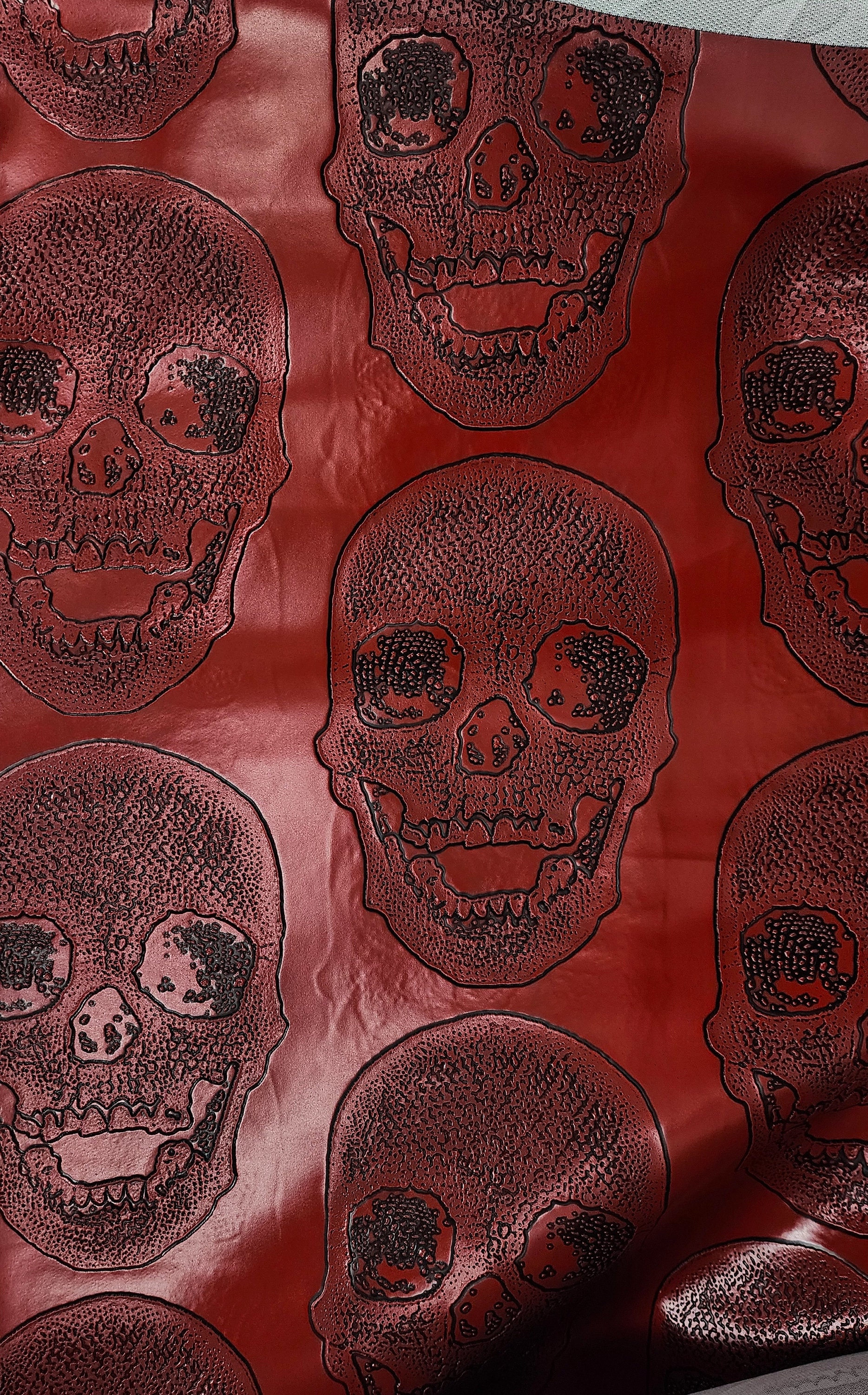 Halloween Skull Horror Printed Faux Leather Sheets Bone Synthetic