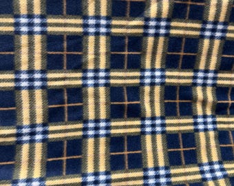 Tartan plaid polar fleece fabric, Checks Checkered Squares print Blue/Gold  Fleece Polar By The Yard 60" Wide