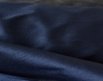 Navy, Shantung Dupioni Faux Silk fabric per yard