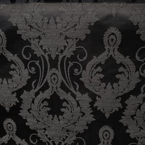 Damask Satin Drapery Upholstery Fabric - Black/Black color, Jacquard Brocade, Luxury elegant victorya Classic Fabric 60&quot; Wide,  Sold by Yard