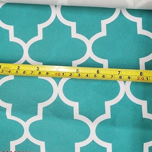 Outdoor Waterproof Upholstery Moroccan White on Aqua Canvas fabric 60&quot; Wide