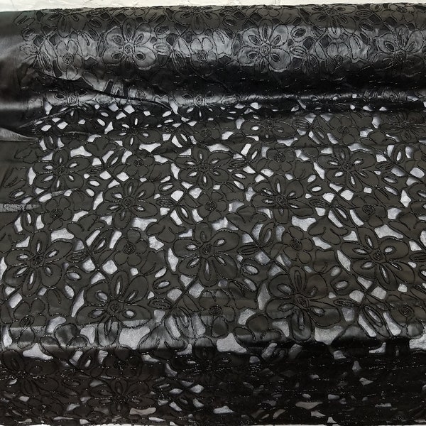 Laser Cut Lace Fabric Patchwork Lace Applique Lace Tulle Embroidery Lace Fabric for Cloth Garment Accessorice black, 54" wide