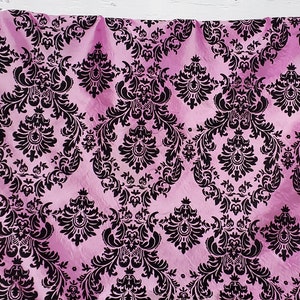 Taffeta Damask , Pale Rose/ Black velvet Flocking Damask fabric per yard 60&quot; wide ,Fabric by the Yard
