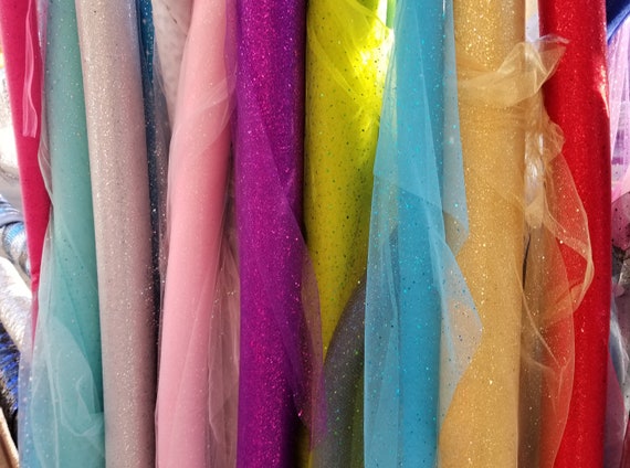 Rainbow Tulle 2 Way Stretch Fabric Sold By the Yard Clothing Tutu Glued  Glitter