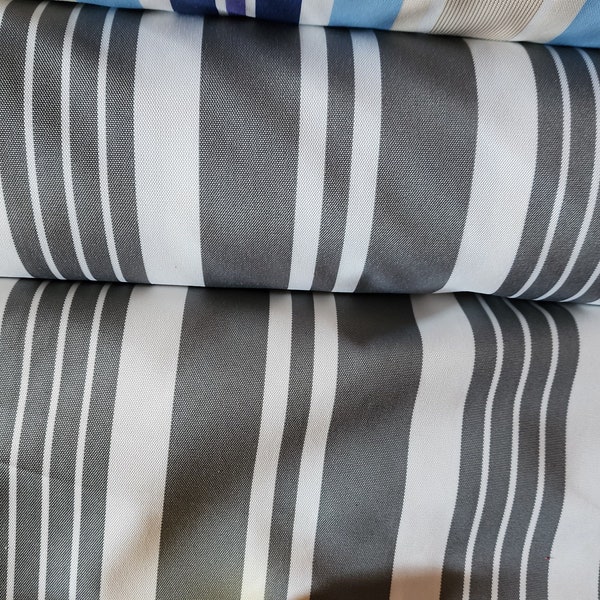 Waterproof Outdoor Canvas Patio Fabric, Multi Striped , Color: Charcoal, off white, 58 " wide, sold by yard