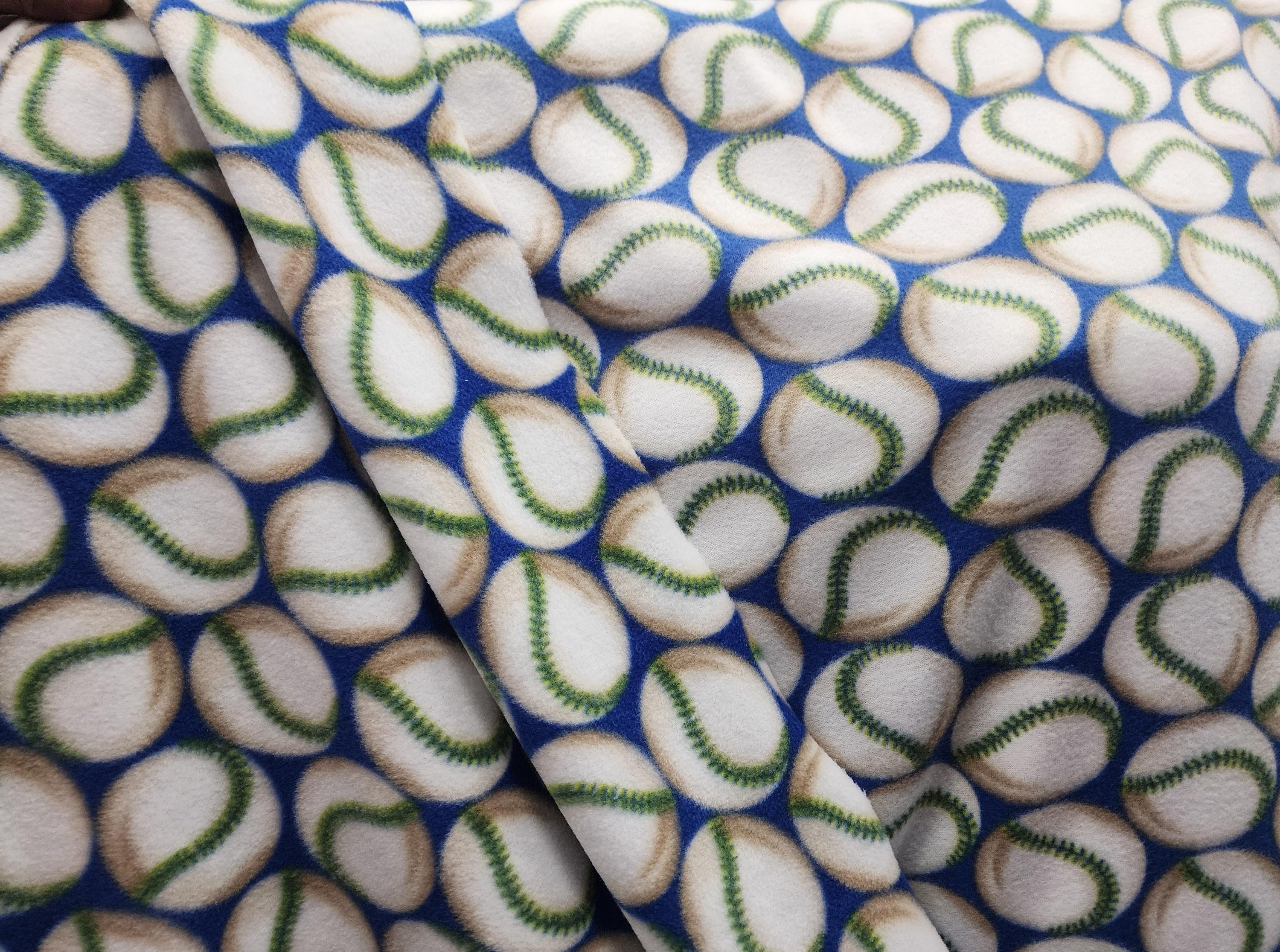 Polar Fleece Fabric - Blue - Baseball Print- Sold By The Yard 60" Width