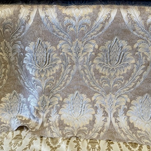 Damask Satin Drapery Upholstery Fabric - Taupe color, Jacquard Brocade, Luxury elegant victorya Classic Fabric 60&quot; Wide,  Sold by Yard