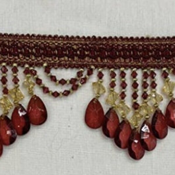 Beaded Trim Fringe 4'' L, W/Gimp Top Sold by The Yard - Ruby Red/Burgundy Brand: ad fabric