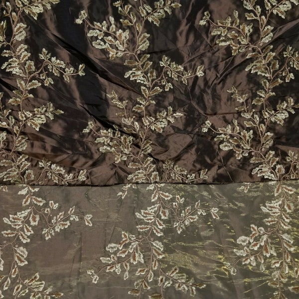 Two Tone Embroidered 100% Poly Taffeta Silk Like Fabric 58" Wide, sold by yard.