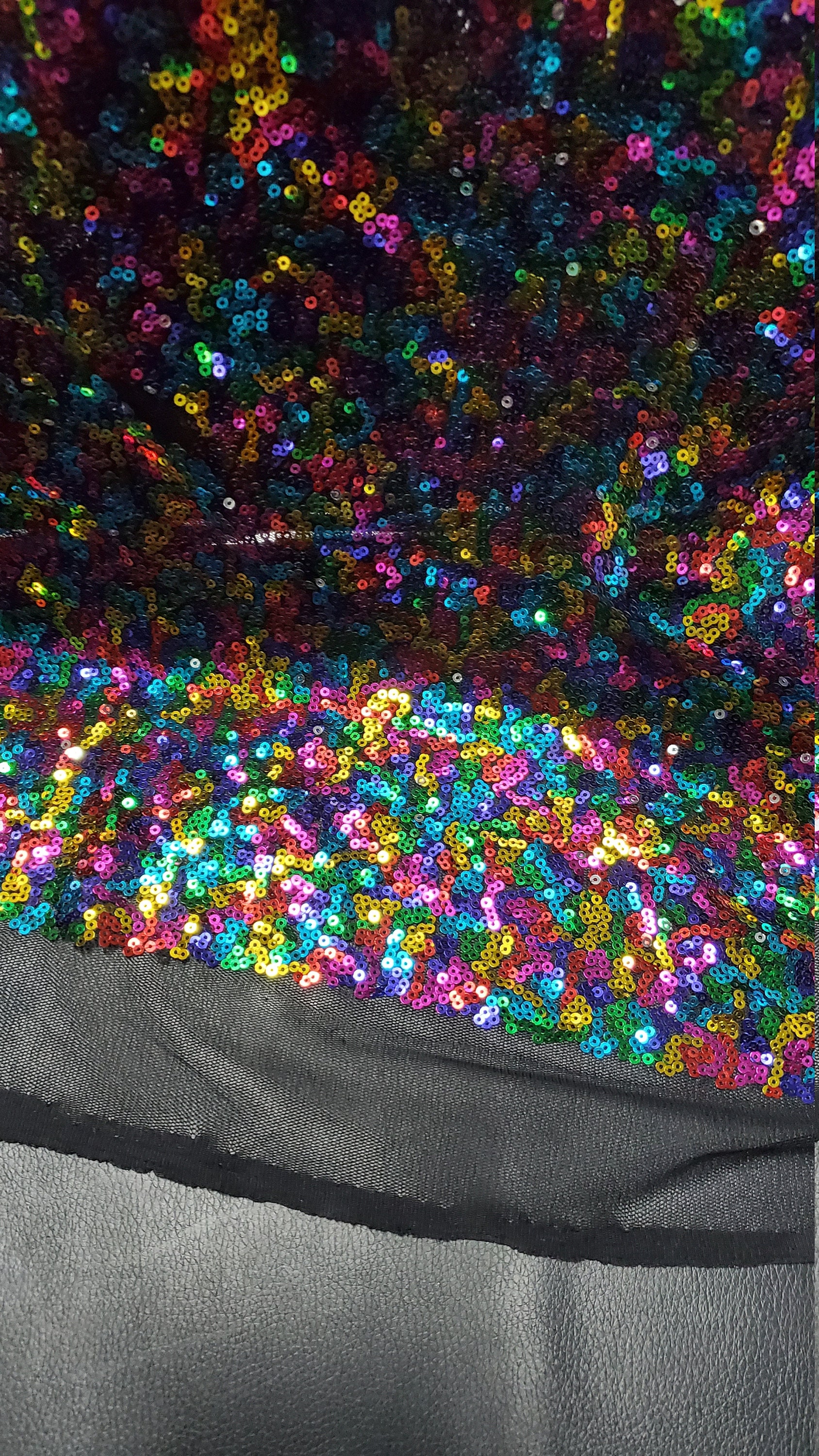 Sequins Color Combination RAINBOW Sequins,glitters Multi Color Sequins , on BLACK Mesh Fabric by ...