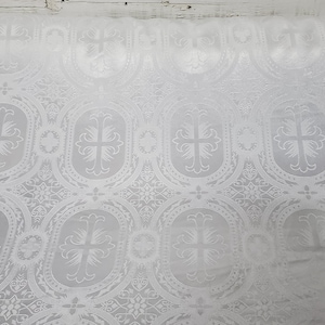 Liturgical Brocade,Church Gorgeous Cross acetatebrocade Fabric Cross Brocade off White Matte 60&quot; Wide