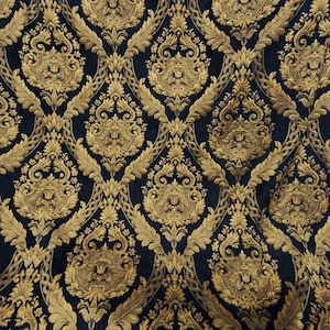 Damask chenille fabric - upholstery fabric, Black/ gold - 54&quot; width - sold by yard