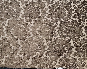 Gobelin Chenille Stoff Floral Leaf, Möbelbezugsstoff, Braun - 145 cm Breite - Meterware am Stück