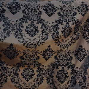 Taffeta Brown/ Black velvet Flocking Damask fabric per yard 60&quot; wide ,Fabric by the Yard