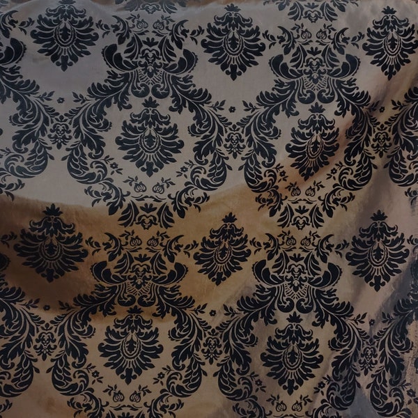 Taffeta Brown/ Black velvet Flocking Damask fabric per yard 60" wide ,Fabric by the Yard