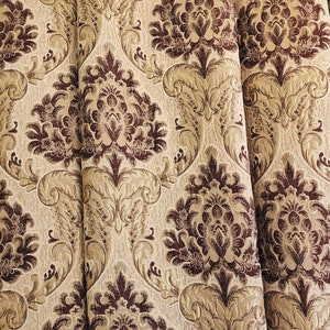 Damask L.gold Vintage chenille Fabric 58" wide, sold by yard