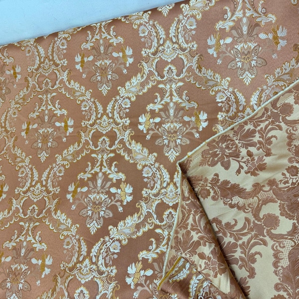 Brocado jacquard damasco, tela clásica Victorya de 279 cm de ancho, color rosa/oro, se vende cortado a medida.