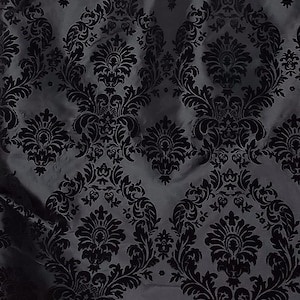 Taffeta Black/ Black velvet Flocking Damask fabric per yard 60&quot; wide ,Fabric by the Yard